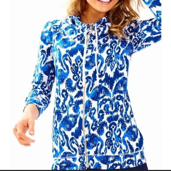 ! Lilly Pulitzer Angela Zip Up Sz XXSmall, Navy Bather - Picture 2 of 7